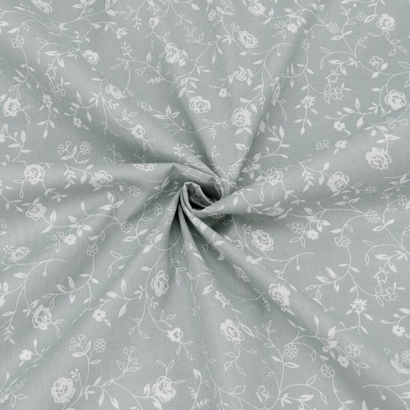 Ткань для шитья хлопок 1 Метр ткани Поплин 115 гр/м2 Отрез - 150х300 см № 2386/1 Плетистая роза фон серый