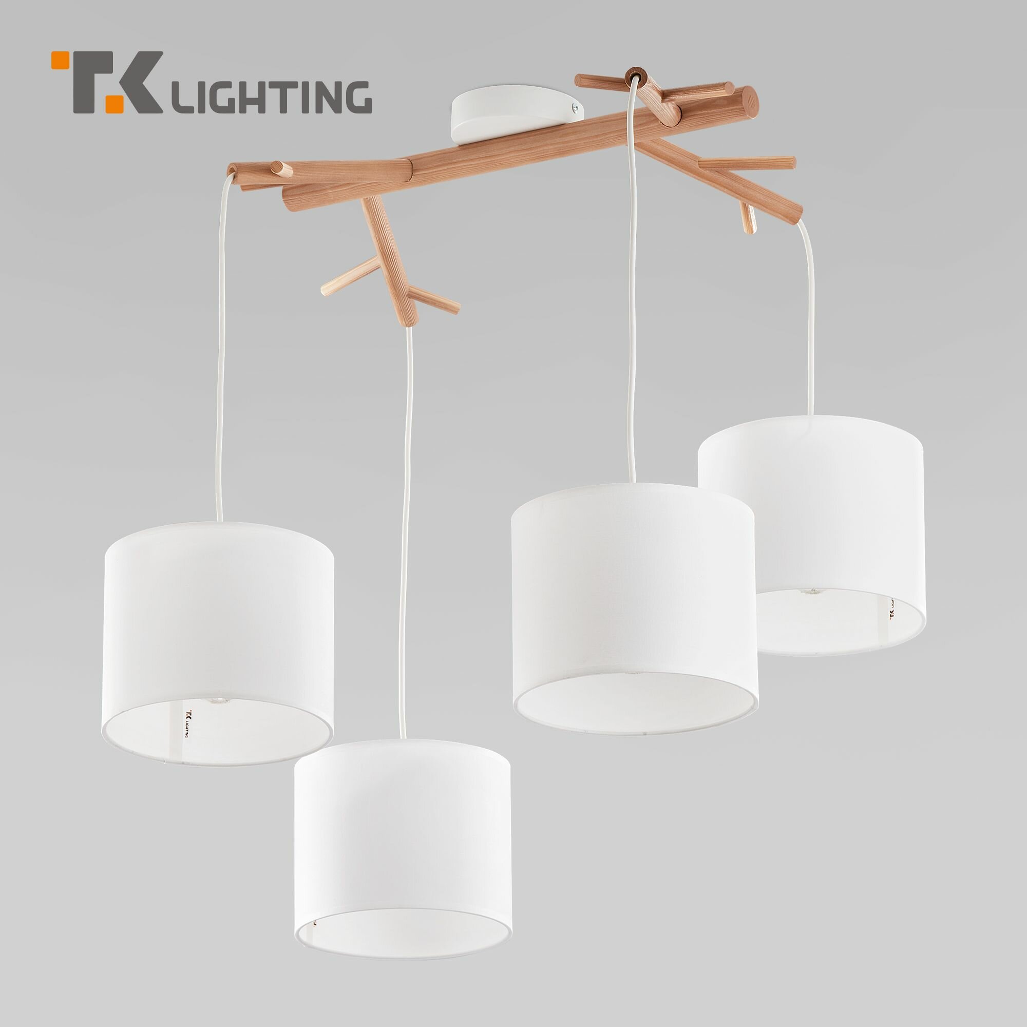 Люстра / Подвесной светильник TK Lighting 6554 Albero White, цвет белый / светлое дерево, 4 плафона