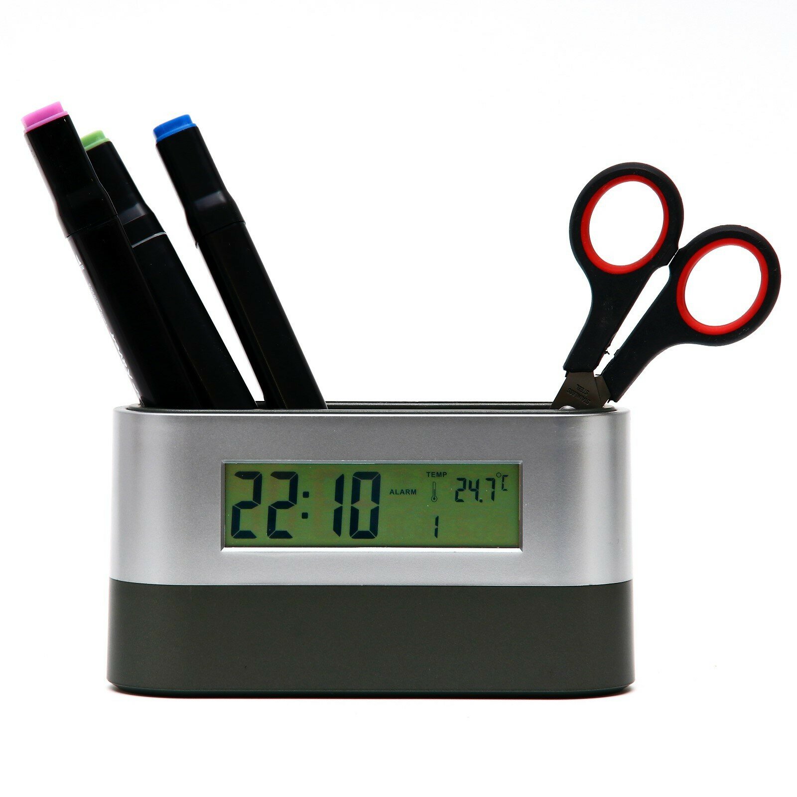 Часы-органайзер настольные электронные: будильник, термометр, календарь, 15.1 х 4.7 см (1шт.)