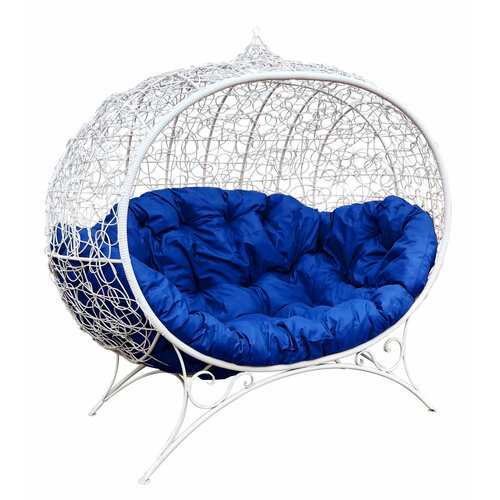 Диван M-group улей на ножках с ротангом белый синяя подушка 37950₽