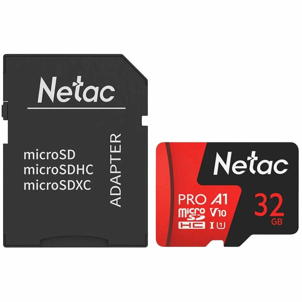 Карта памяти Netac MicroSD 32GB V10A1C10 100Mb/s+adp