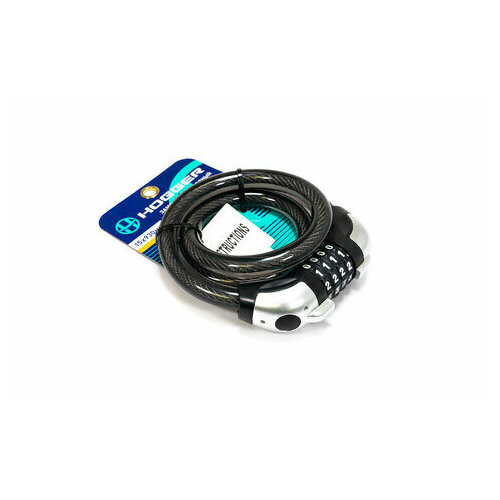 Замок велосипедный HOGGER трос стальной кодовый 15x930мм с подсветкой кода черный 1550₽