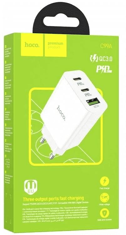 Сетевое зарядное устройство Hoco C99A, PD20W+QC3.0, Type-C белый