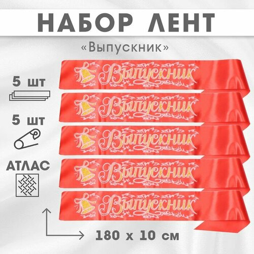 Набор лент "Выпускник", шёлк 3D, 5шт красный