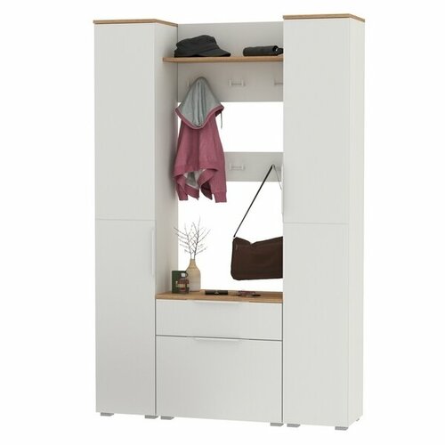 Октава Прихожая 20, цвет белый шагрень/дуб крафт золотой/фасады МДФ белый шагрень