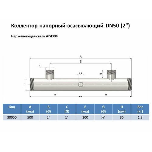 Коллектор напорный-всасывающий DN50 (нержавеющая сталь AISI-304, выход DN50-2шт, вход DN25-2шт, DN16-1шт) реле давления рдм 5 с резьбой для насосных станций 1 шт