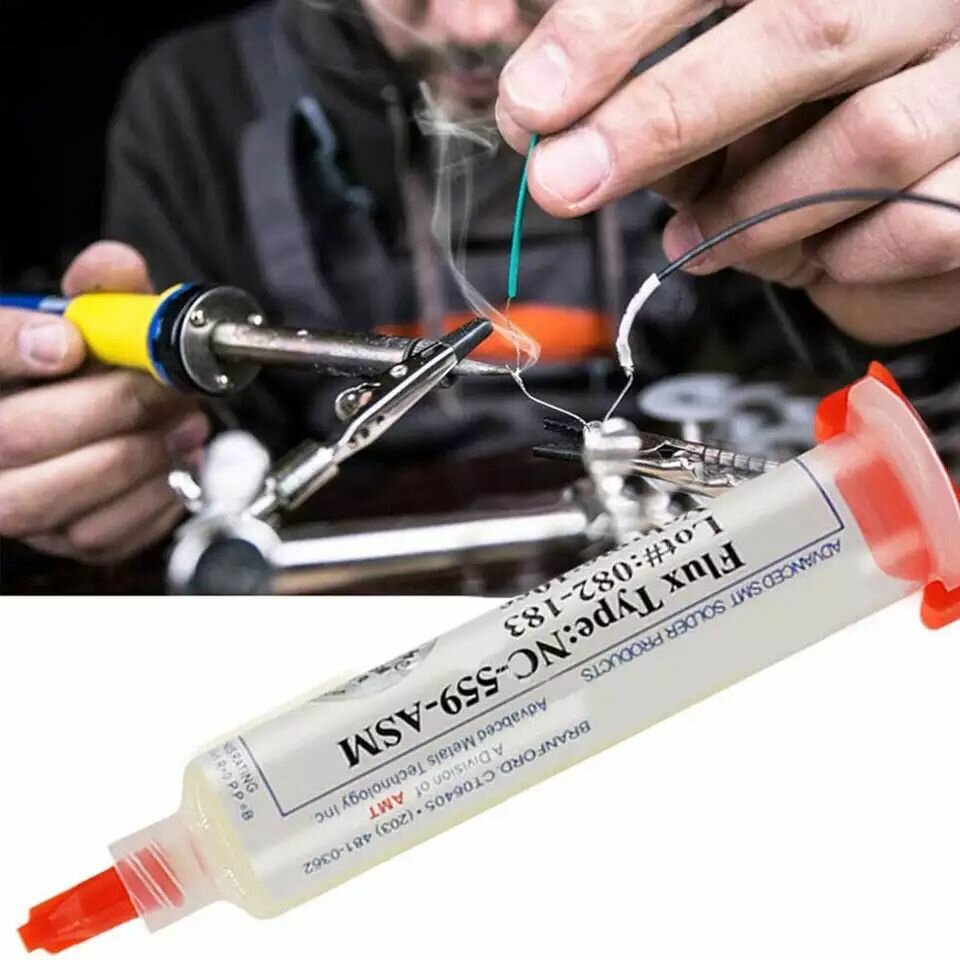 Изображение Паяльный флюс 10сс NC-559-ASM для микросхем BGA SMD PGA PCB, без дыма, без запаха, паяльная паста + поршень + игла.