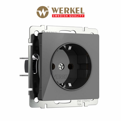 фото Розетка с заземлением и шторками werkel w1171144 графит акрил ip31