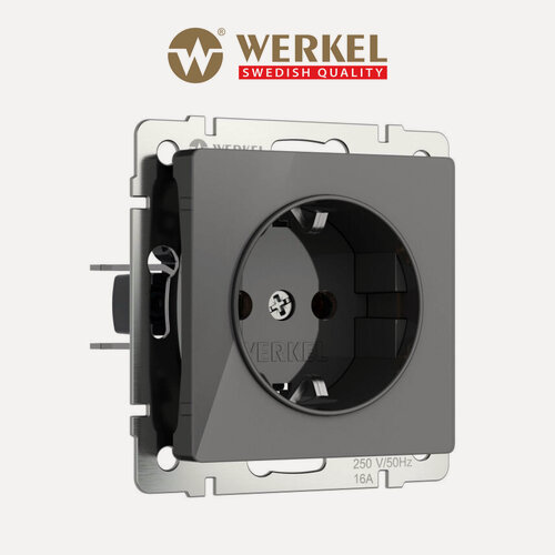 Изображение товара Встраиваемая розетка с заземлением и шторками Werkel W1171144, цвет графит акрил, IP31