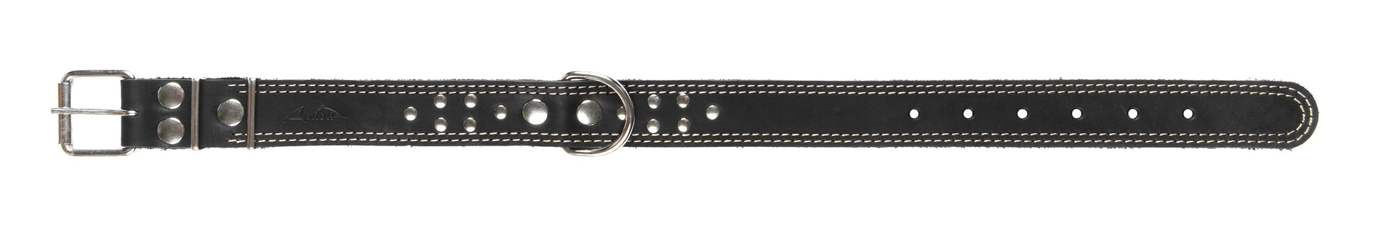 Ошейник аркон кожаный для собак однослойный, украшения, двойная строчка, черный (46-60 см/35 мм)