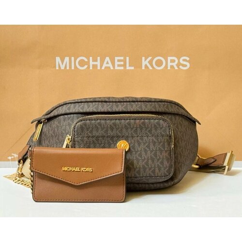 Сумка поясная MICHAEL KORS 35F3G5MN9B Michael Kors Maisie Size NS Brown waist bag gold hardware 35F3G5MN9B, фактура рельефная, матовая, коричневый сумка поясная michael kors фактура рельефная коричневый