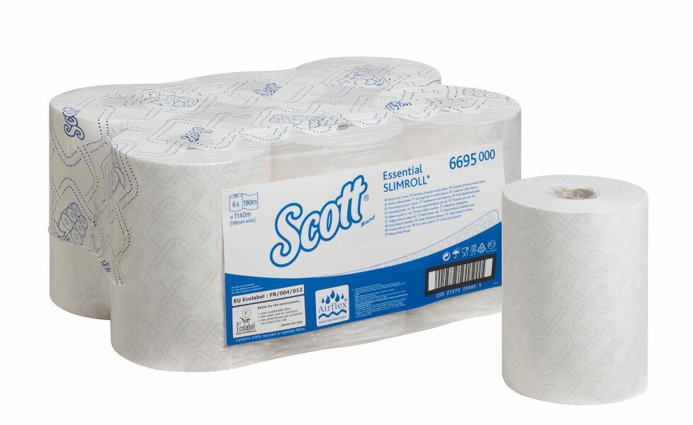 Бумажные полотенца в рулонах 6695 Scott Essential Slimroll белые 1 слой (6 рул х 190 м)