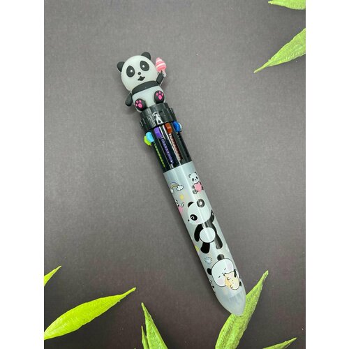 Ручка шариковая Панда черная автоматическая , многоцветная 10 цветов. ручка многоцветная шариковая панда 10 цветов автоматическая чернила ассорти
