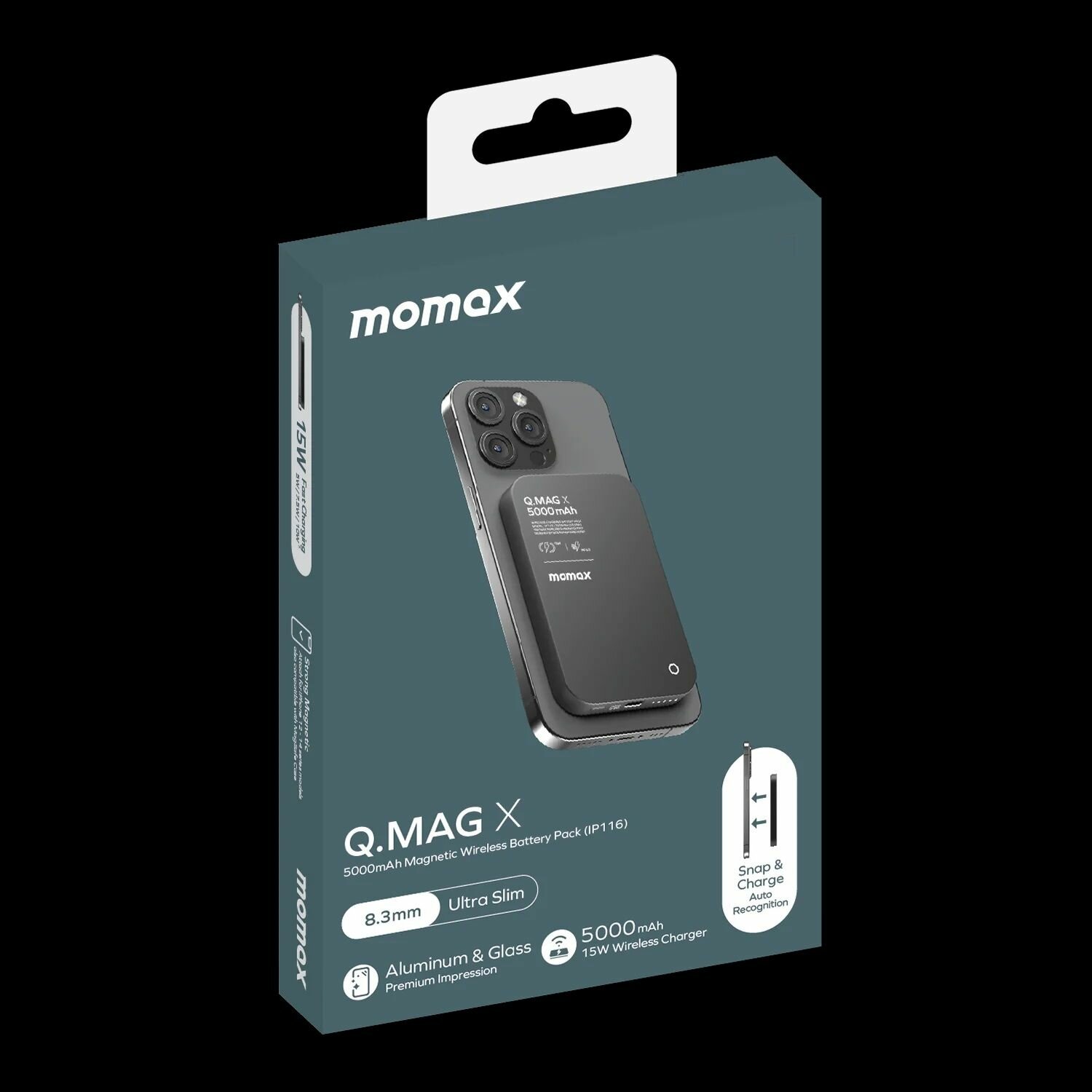 Повербанк Momax Q.MAG X metal magnetic wireless charging power bank 50000 mAh - Black