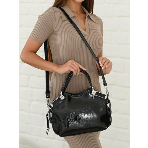 Сумка кросс-боди Калита, фактура лаковая, гладкая, черный