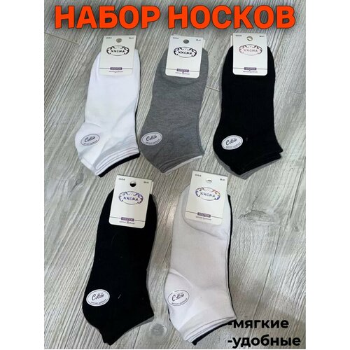 Носки , 5 пар, размер 36-41, белый, серый, голубой, черный