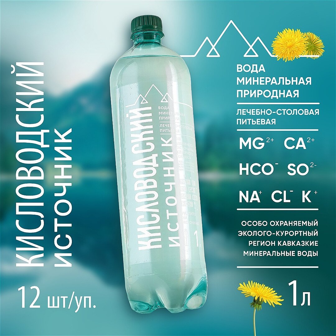 Вода минеральная Кисловодский источник газированная, 1 л х 12 шт. ПЭТ