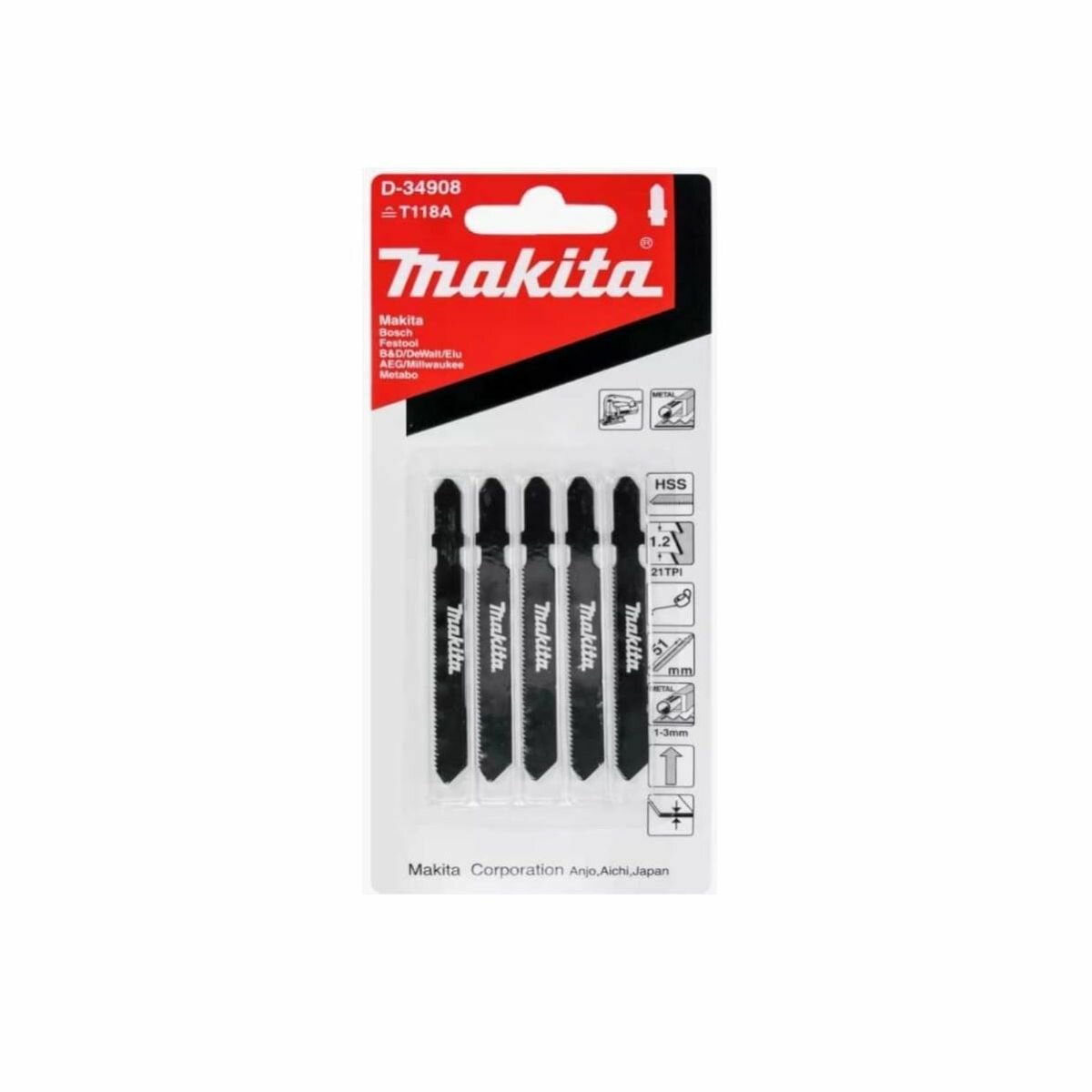 Пилки для лобзика по металлу Basic 75х1х21TPI Makita D-34908 5 шт.