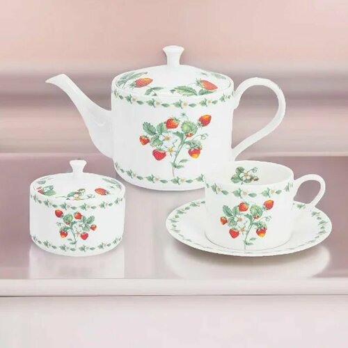 Чайный сервиз на 6 персон Anna Lafarg Emily Земляничная поляна, костяной фарфор