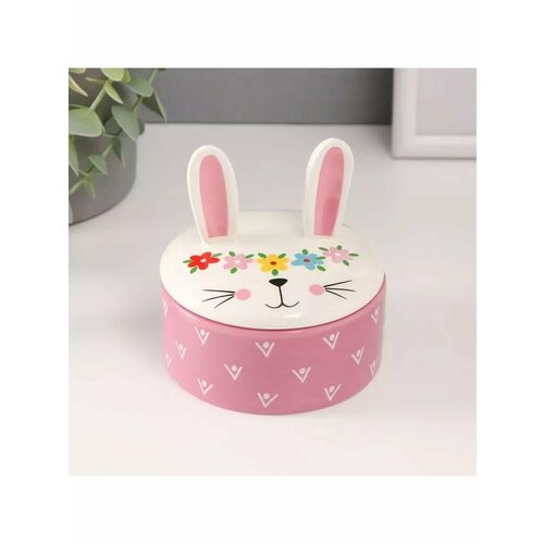Шкатулка керамика Зайка с веночком 10х10х103 см 1129₽