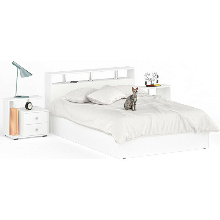 фото Кровать СВК Камелия 140х200 две тумбы, белый (1022165)