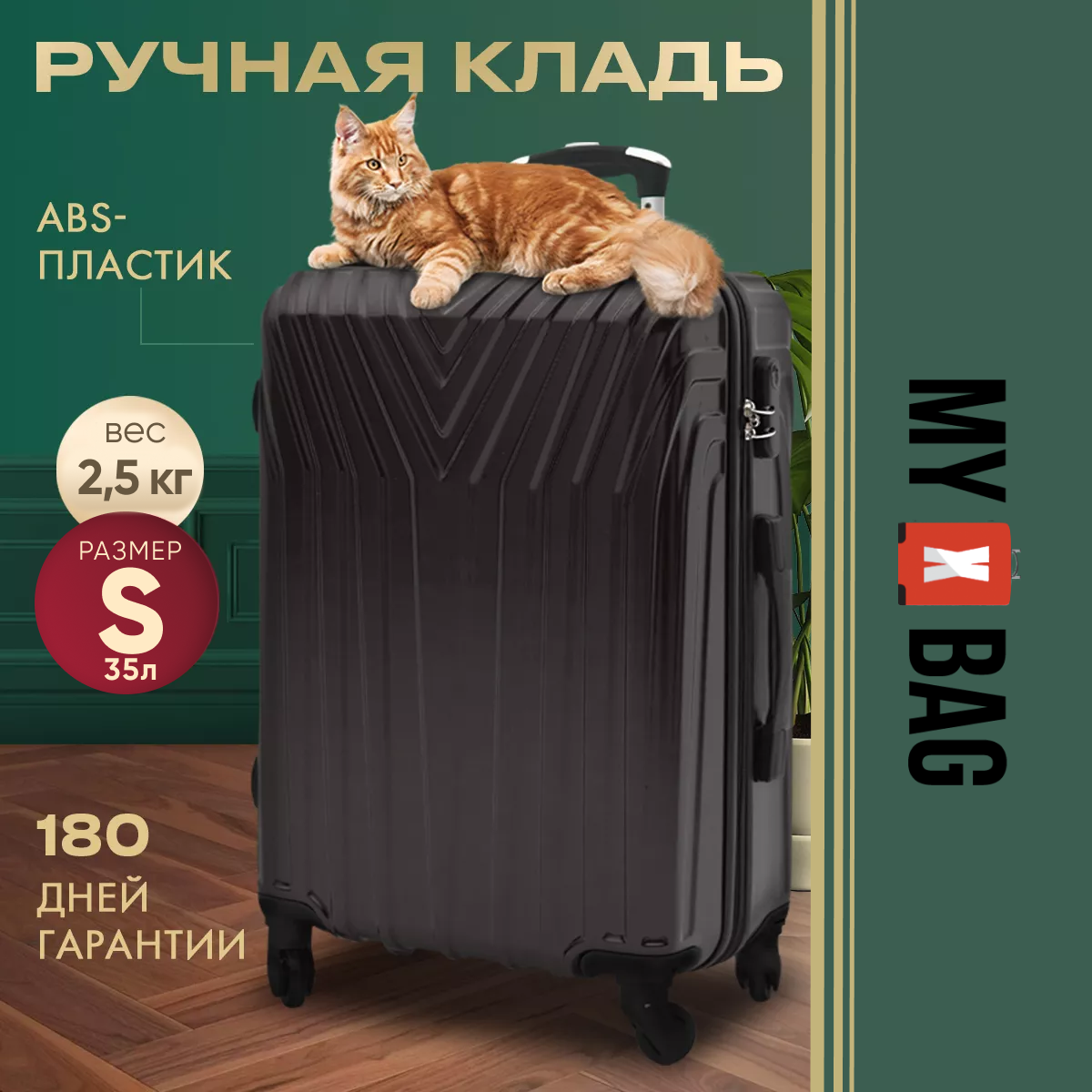 Чемодан на колесах S ручная кладь маленький черный