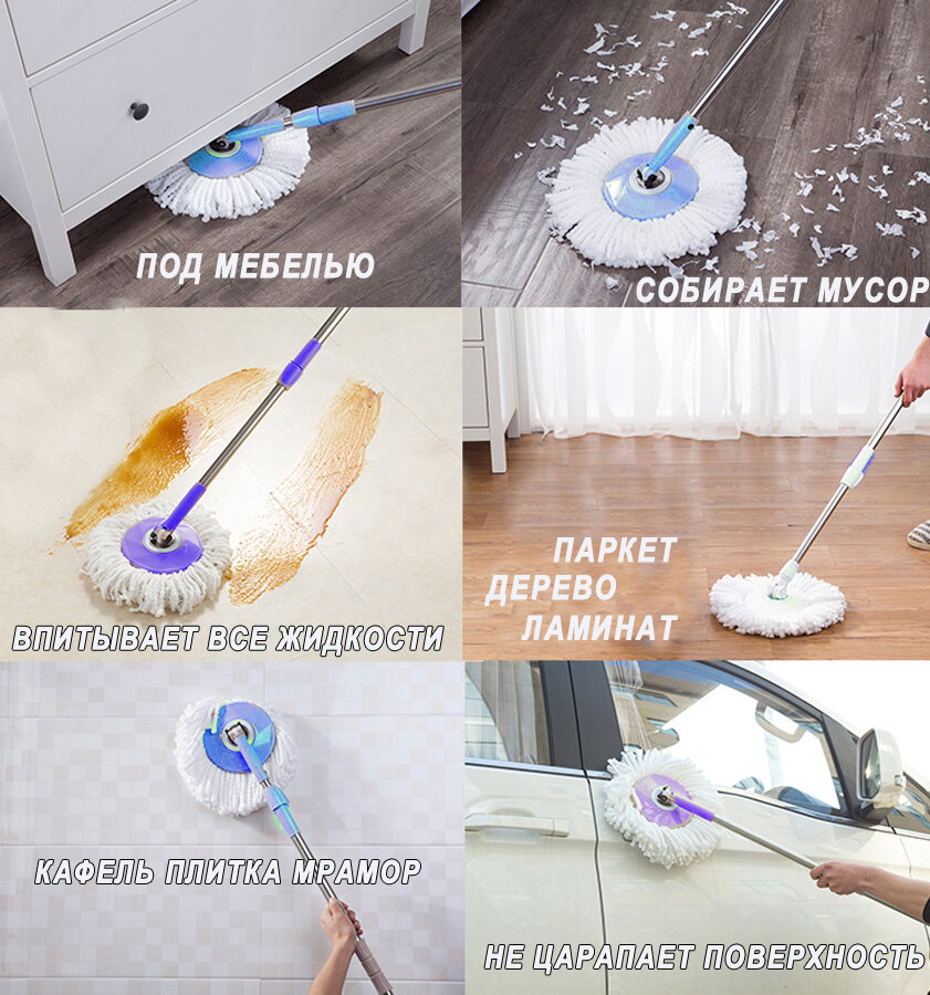 Обзор: Насадка на швабру из микрофибры , 2 штуки, круглое основание 16 см, для серии Spin Mop