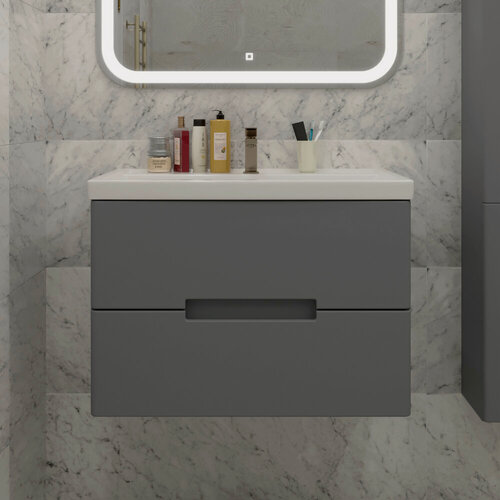 Изображение товара Тумба подвесная SanStar Noche 80 с раковиной Фостер 80 (комплект) для ванной комнаты Графит софт