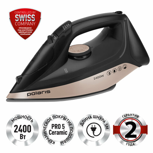 Утюг Polaris PIR 2483K 3m для одежды с отпариванием черныйзолотой 2699₽