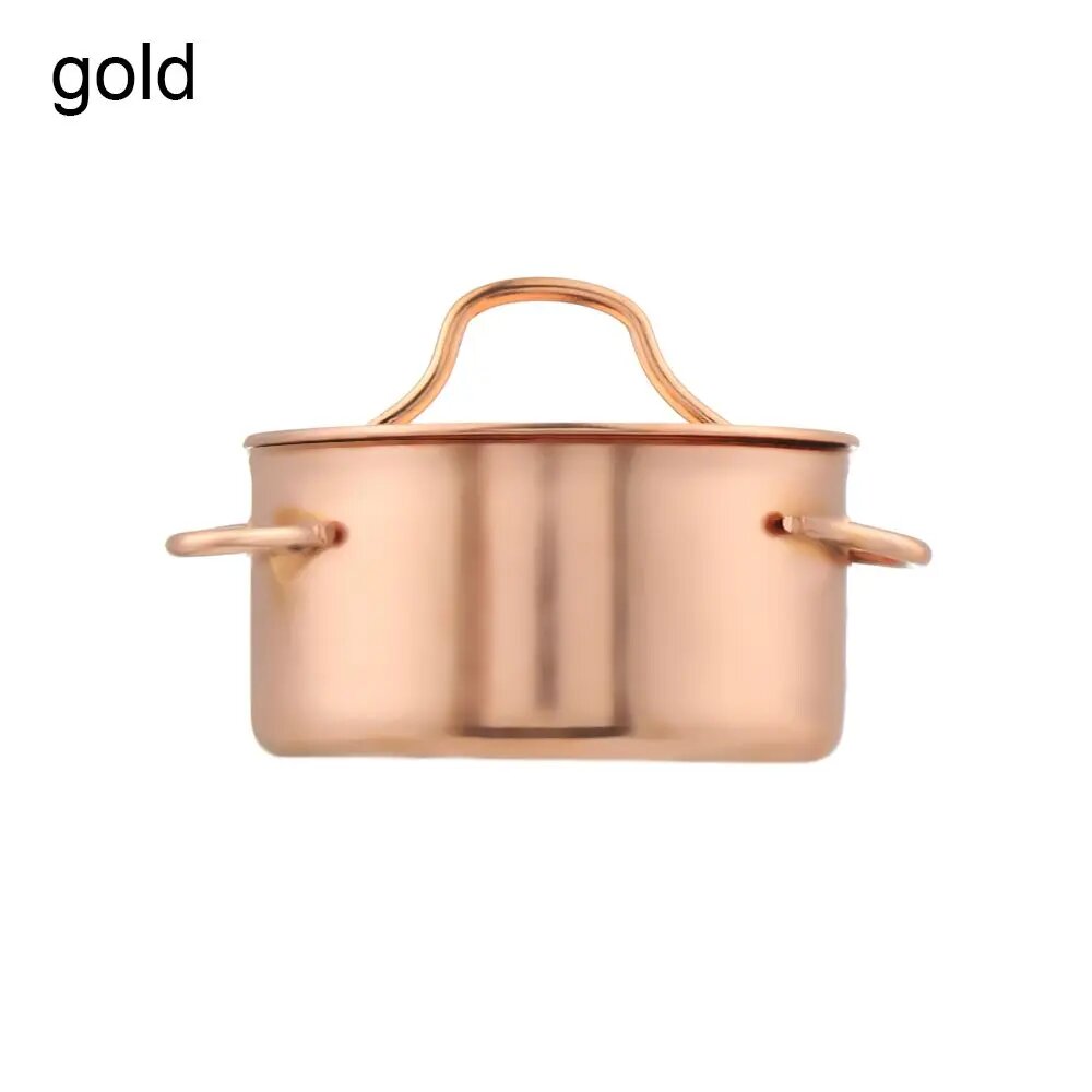 Миниатюрный металлический суповой горшок для кукол, gold