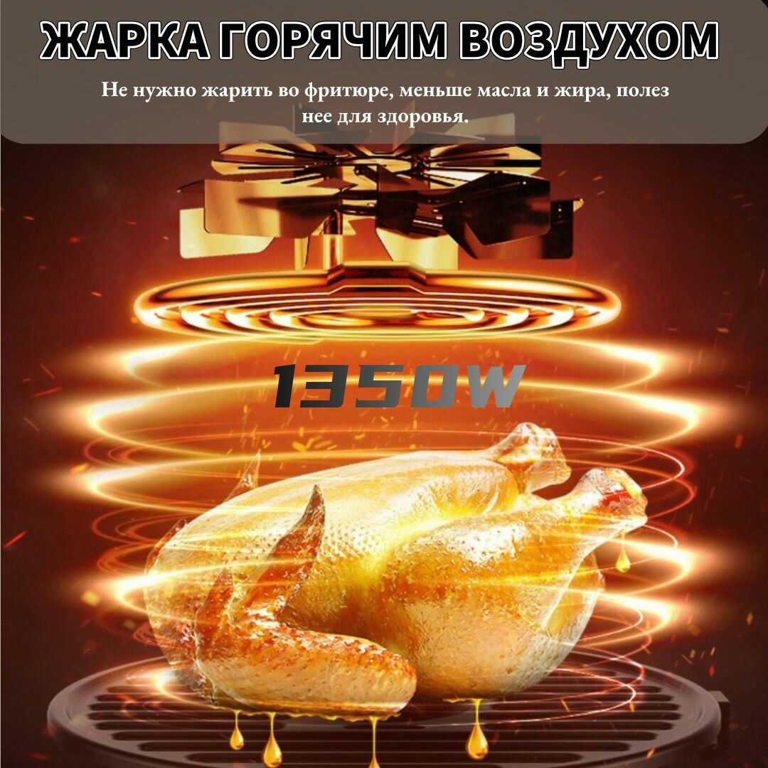 Аэрогриль Демиан 10 литров, умная фритюрница с сенсорными кнопками, бытовая духовка с большим прозрачным окном для домашней кухни — фото 1