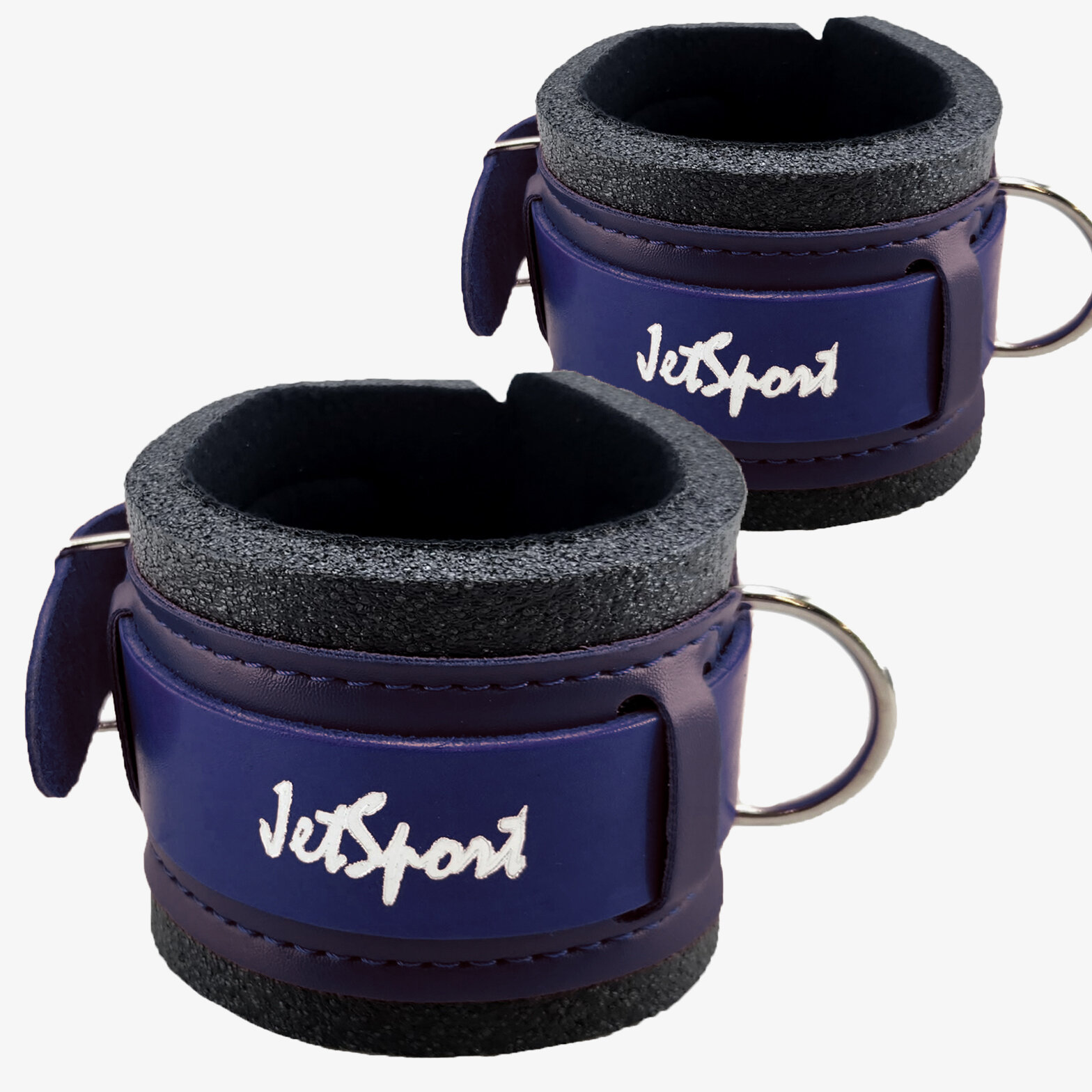 Комплект силовых манжет на ногу JetSport c ремнем из натуральной толстой кожи F153S синие