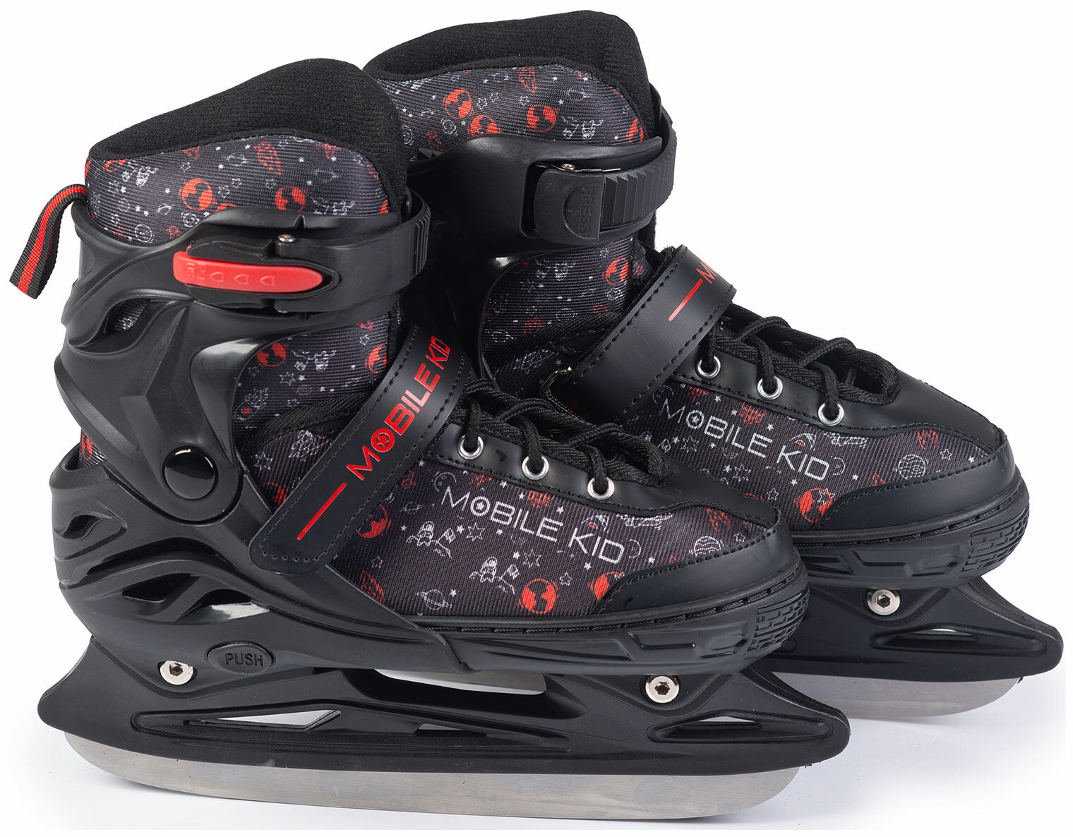 Изображение Коньки-ролики Mobile Kid (2 в 1) UNI SKATE, размер M, черно-красные (29-32р.)