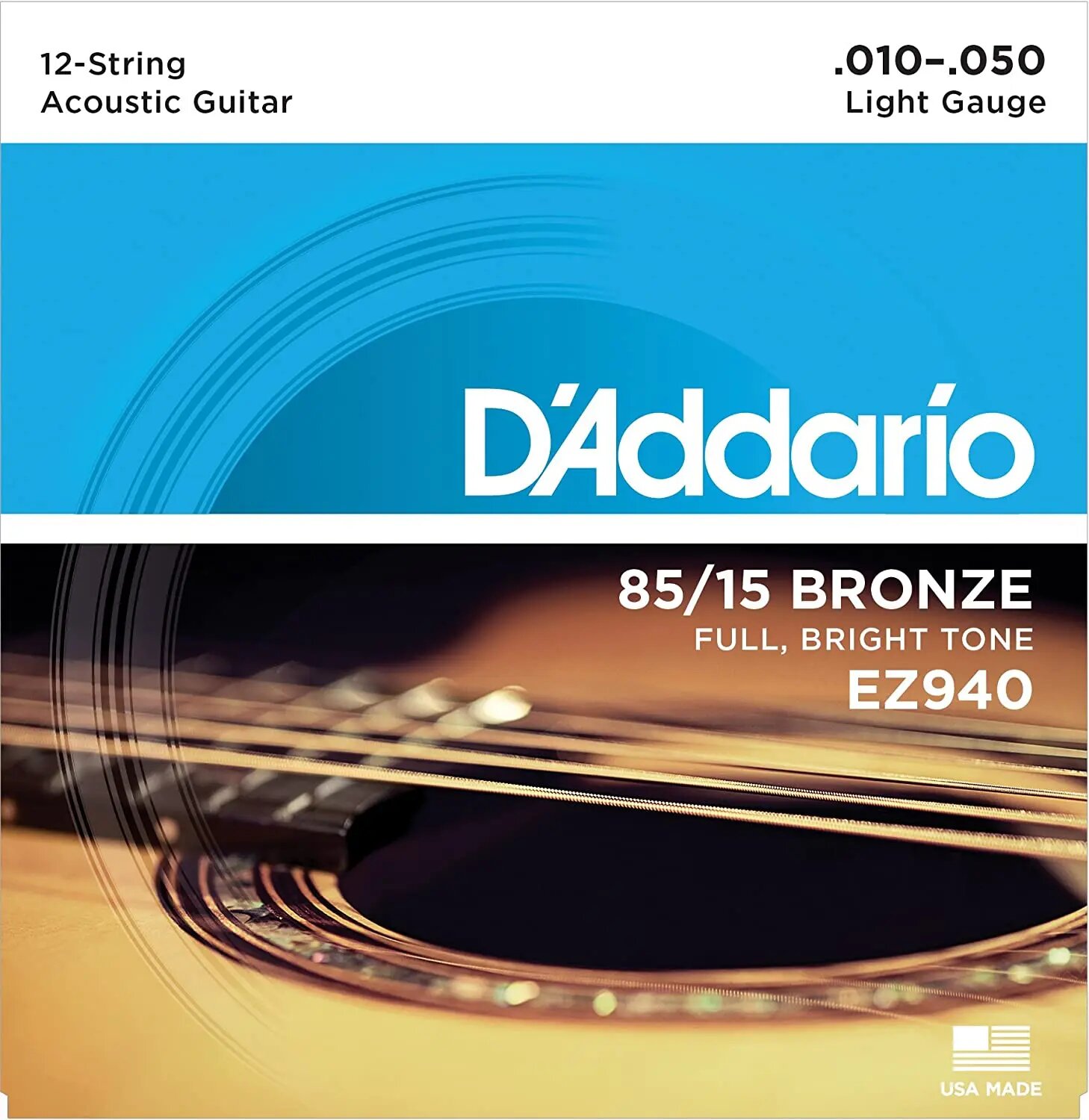 Струны для 12-струнной акустической гитары D'Addario EZ940 10-50, комплект из 12 струн, бронзовые