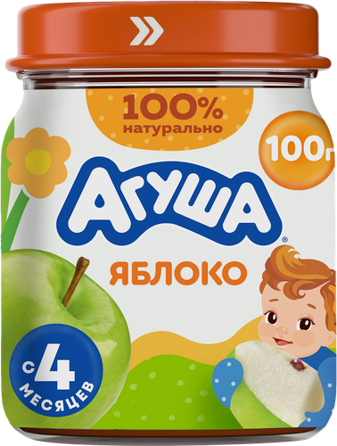 Пюре фруктовое детское Агуша Яблоко в стеклянной баночке с 4 месяцев ...
