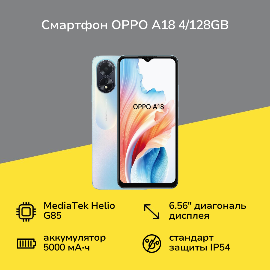 Смартфон OPPO A18 4/128GB Light Blue