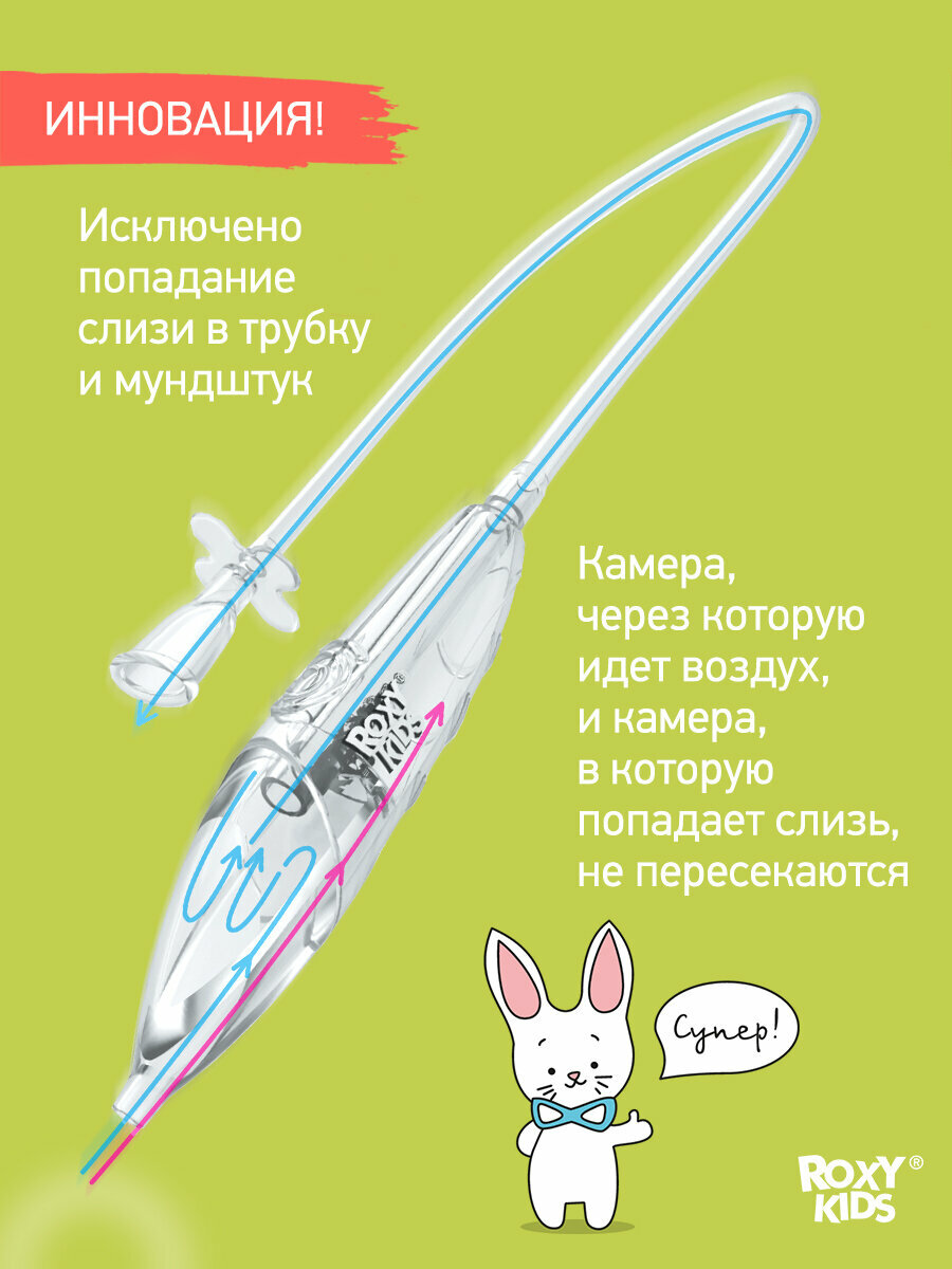 Аспиратор ROXY-KIDS 0+, для малышей, механический, удобный, с ограничителем в форме цветочка — фото 1