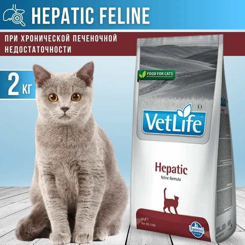 Корм для кошек сухой 2кг Farmina Vet Life Cat Hepatic, для животных при печеночной недостаточности
