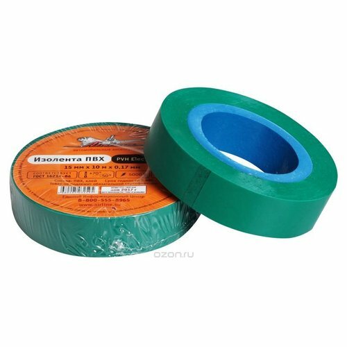 Изолента Airline цвет: зеленый 15 мм х 10 м Airline AITP05