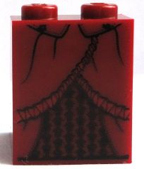 Slope 65 2 x 2 x 2 with Bottom Tube with Minifigure Dress / Skirt / Robe, Layered with Frilled Trim Pattern, 3678bpb068 Dark Red U