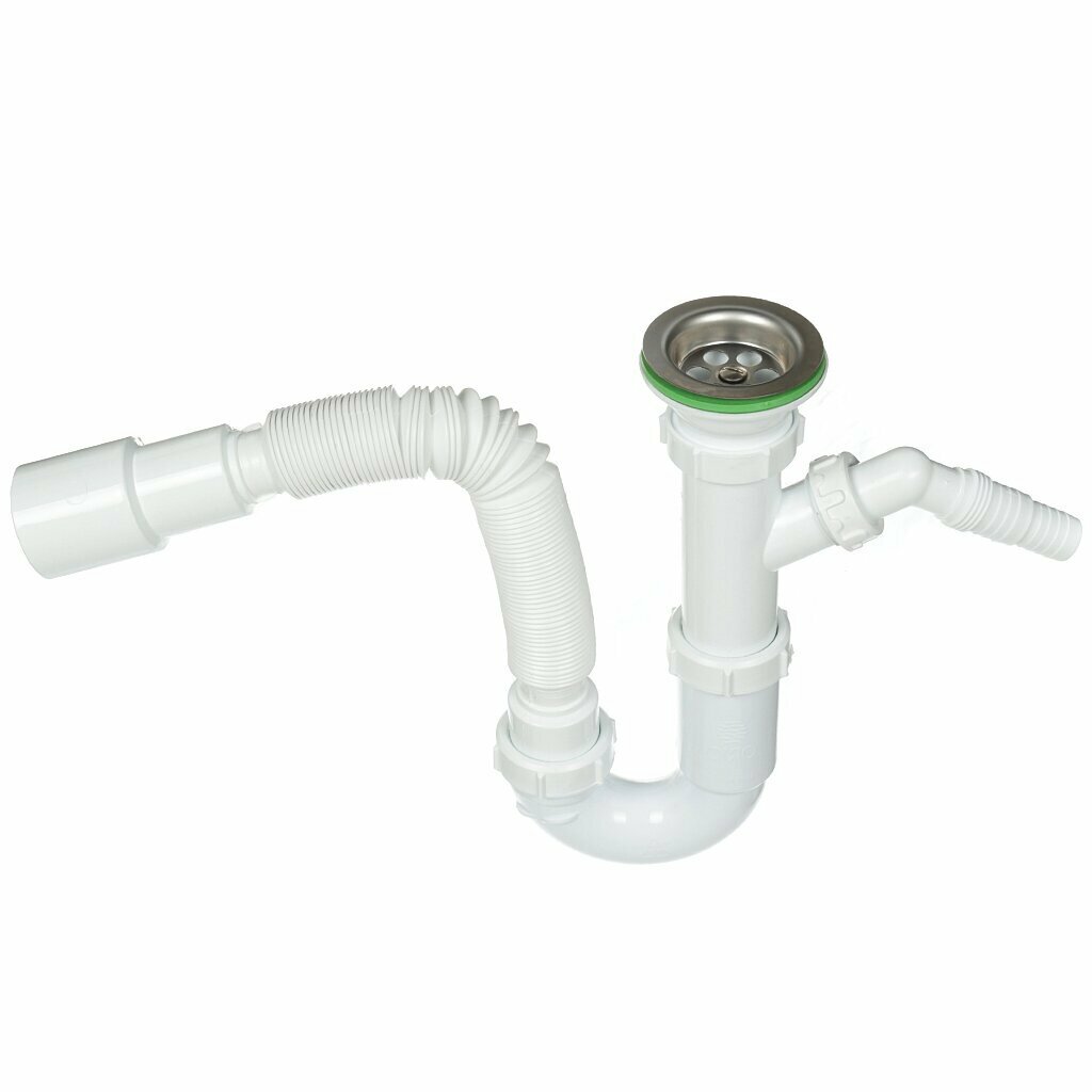 Сифон Akvater B1125 для мойки бутылочный рег  с отводом и гофрой 1 1 2   40х40 50 мм