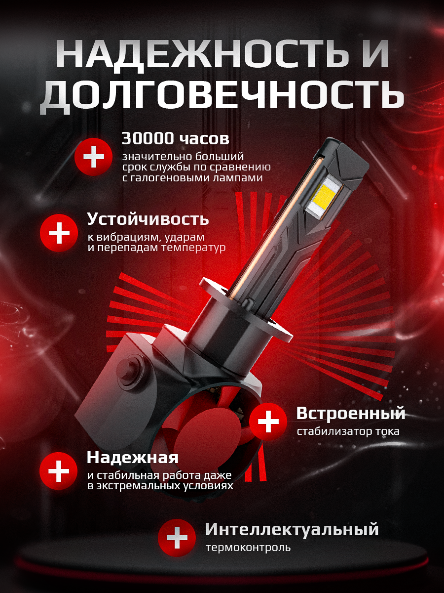 Светодиодные лед лампы H1 A98 Ver.2 автомобильные, лампа H1 LED — фото 1