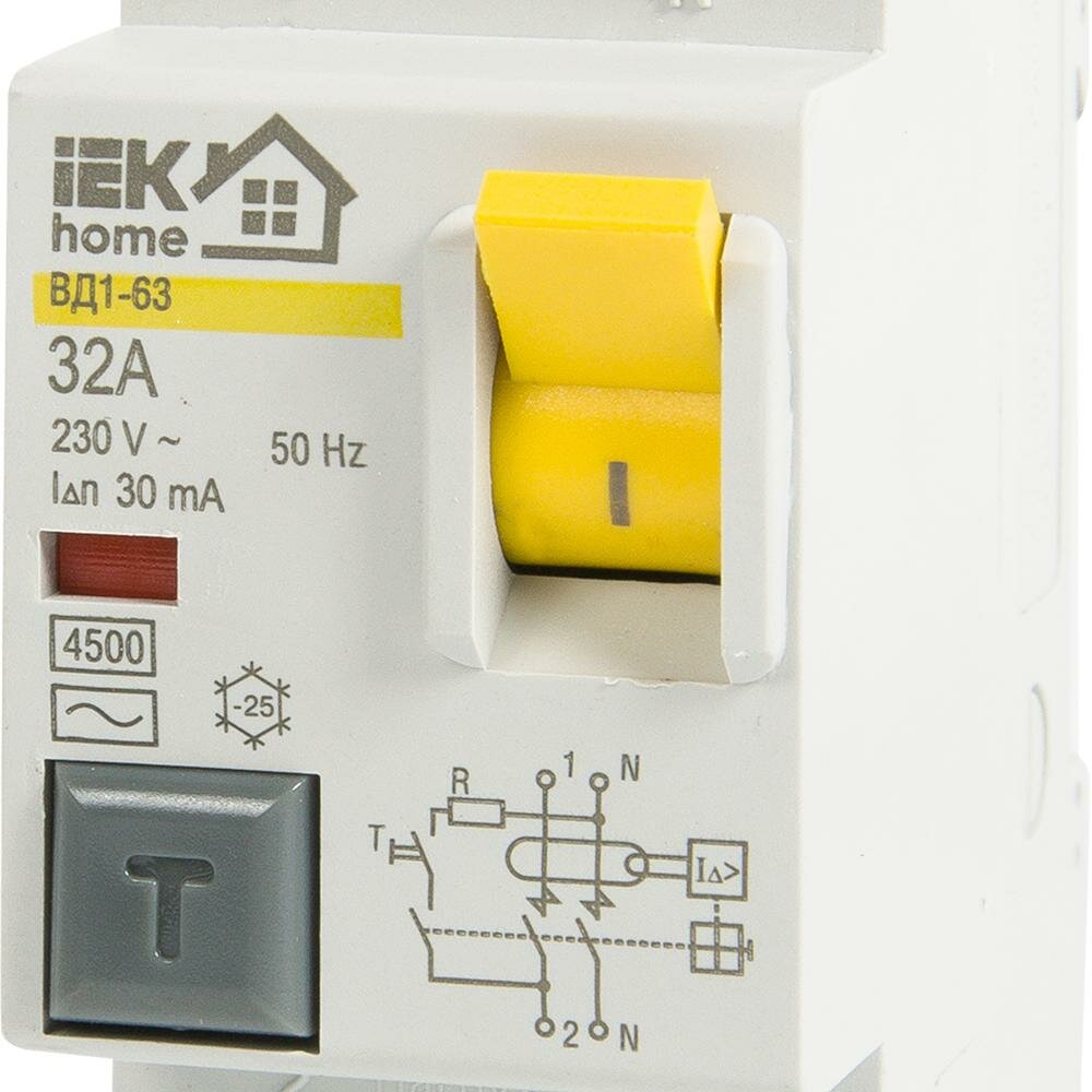 УЗО IEK Home ВД1-63 1P N 32 А 30 мА 4.5 кА AC MDV10-2-032-030