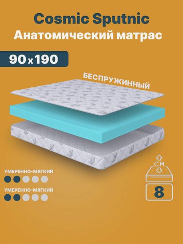 Изображение товара Матрас 90х190 см беспружинный для односпальной кровати "Cosmic Sputnic" двусторонний с одинаковой жесткостью