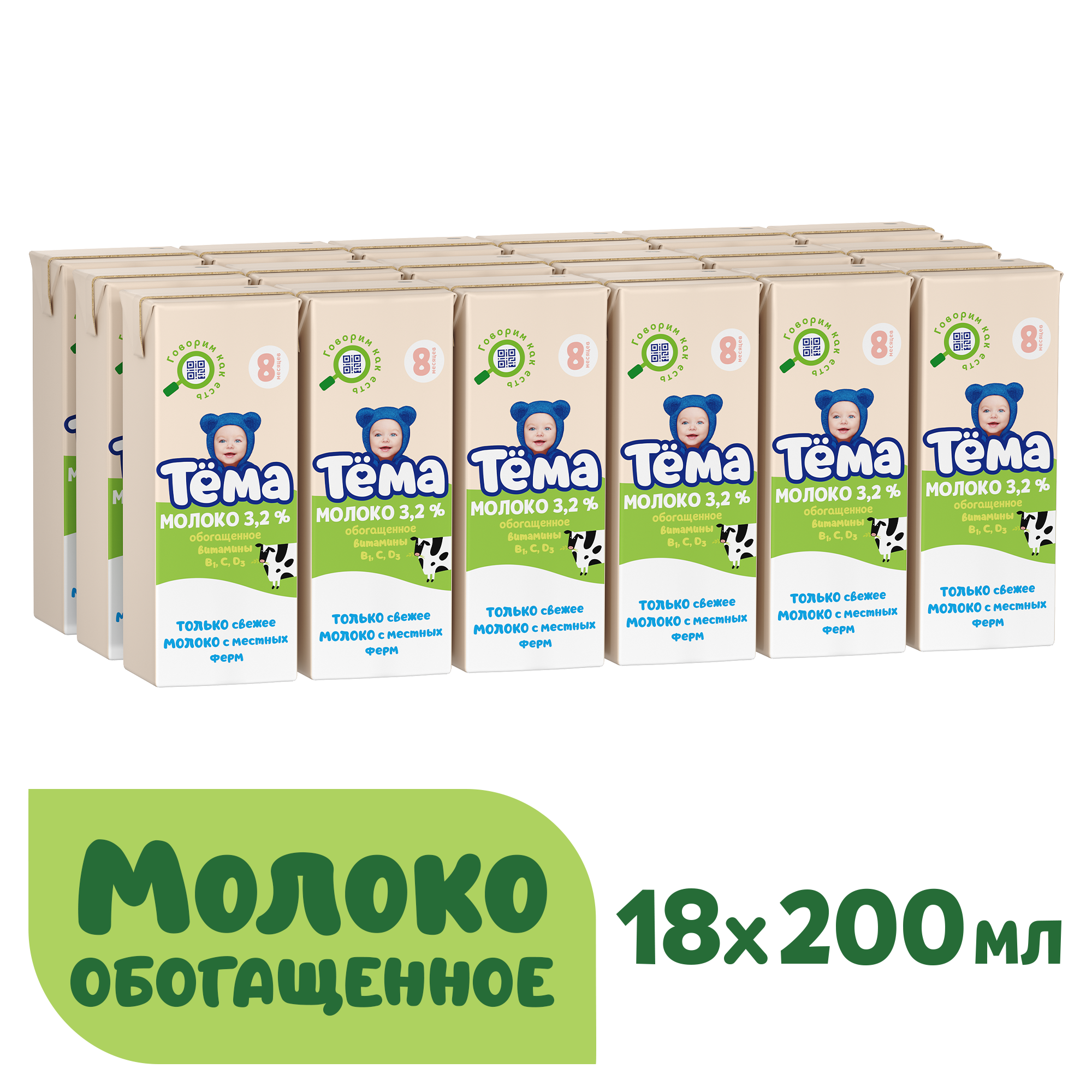 Тема Молоко детское Обогащенное с 8 мес. 3,2% тетра пак 200мл_18 шт