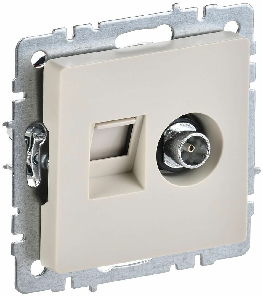 BRITE Розетка двойная 2шт TV+RJ45 кат.5E РТВ/РК12-БрКр бежевый IEK