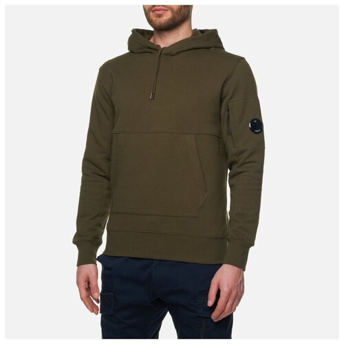 фото Мужская толстовка c.p. company logo hoodie diagonal raised fleece оливковый, размер s