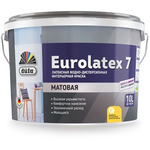 Краска для стен и потолков водно-дисперсионная Dufa Retail Eurolatex 7 матовая 10 л.