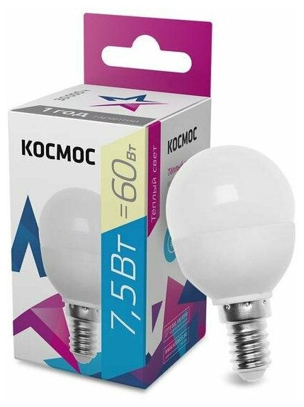 Светодиодная лампа космос LED GL45 7.5Вт 220В E14 3000К LkecLED7.5wGL45E1430 417257