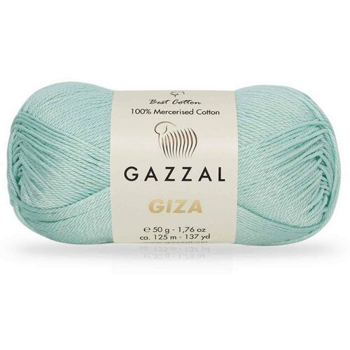 Пряжа Gazzal Giza бледно-зеленая бирюза (2482), 100%мерсеризованный хлопок, 125м, 50г, 5шт, голубой/зеленый-голубой/зеленый  - купить